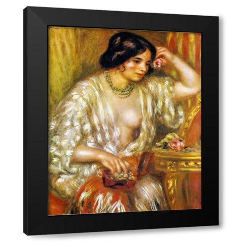 Gabrielle with Jewellery Black Modern Wood Framed Art Print by Renoir, Pierre-Auguste