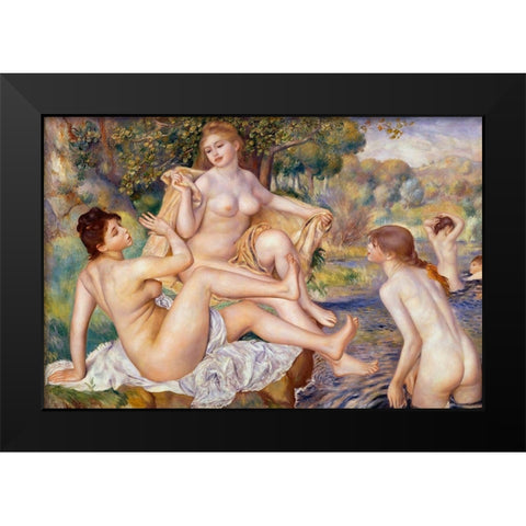 The Large Bathers Black Modern Wood Framed Art Print by Renoir, Pierre-Auguste