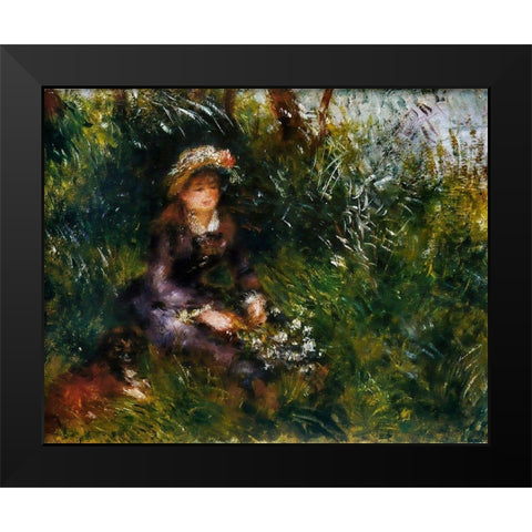 Madame Renoir with the dog Black Modern Wood Framed Art Print by Renoir, Pierre-Auguste