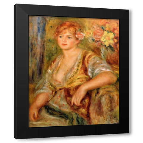 Blonde Girl with a Rose Black Modern Wood Framed Art Print with Double Matting by Renoir, Pierre-Auguste