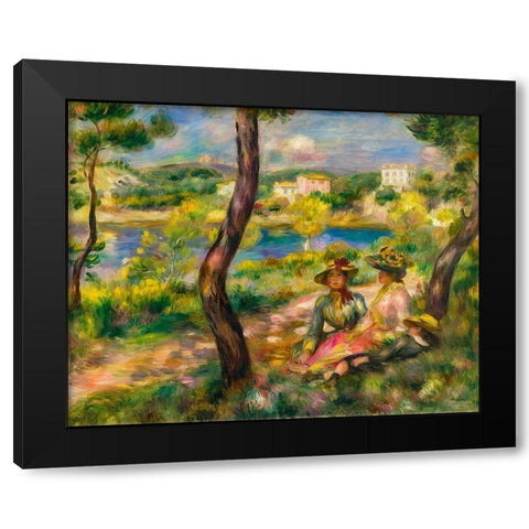 Beaulieu, women and boy Black Modern Wood Framed Art Print with Double Matting by Renoir, Pierre-Auguste