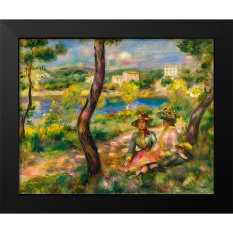 Beaulieu, women and boy Black Modern Wood Framed Art Print by Renoir, Pierre-Auguste
