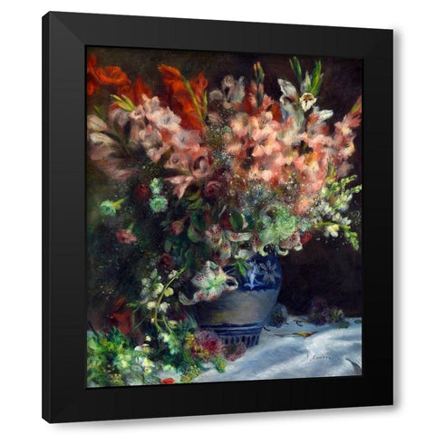 Gladioli in a Vase Black Modern Wood Framed Art Print with Double Matting by Renoir, Pierre-Auguste