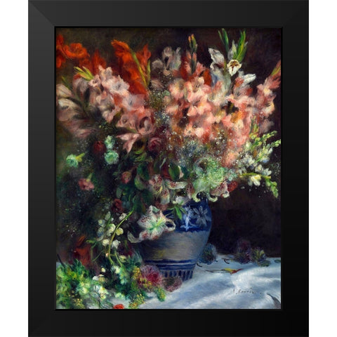 Gladioli in a Vase Black Modern Wood Framed Art Print by Renoir, Pierre-Auguste