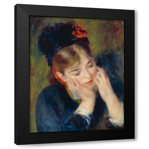 Reflection Black Modern Wood Framed Art Print by Renoir, Pierre-Auguste