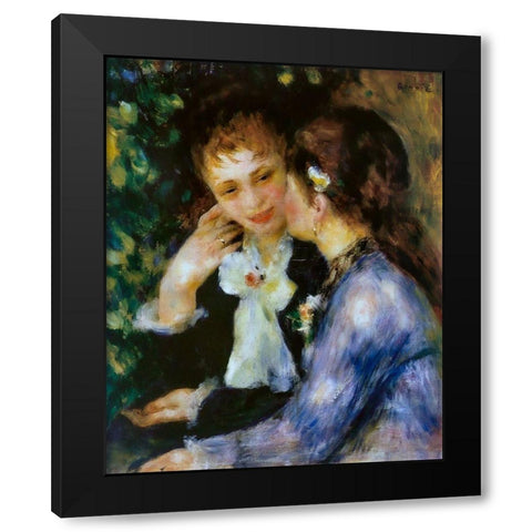 Confidences Black Modern Wood Framed Art Print with Double Matting by Renoir, Pierre-Auguste