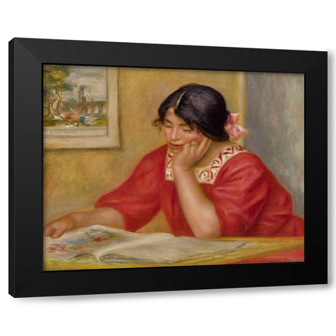 LÃ©ontine lisant Black Modern Wood Framed Art Print by Renoir, Pierre-Auguste