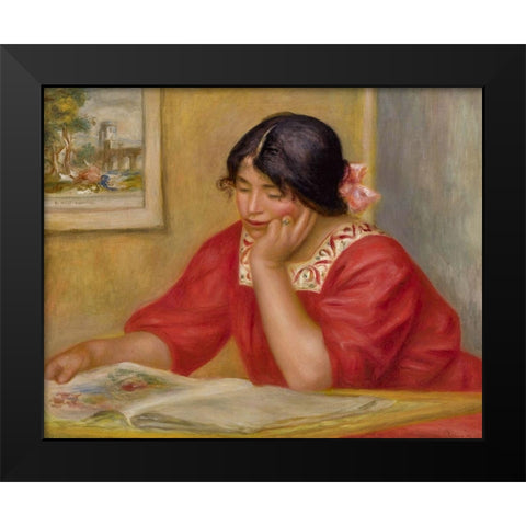 LÃ©ontine lisant Black Modern Wood Framed Art Print by Renoir, Pierre-Auguste