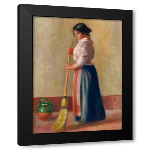 The Sweeper Black Modern Wood Framed Art Print with Double Matting by Renoir, Pierre-Auguste