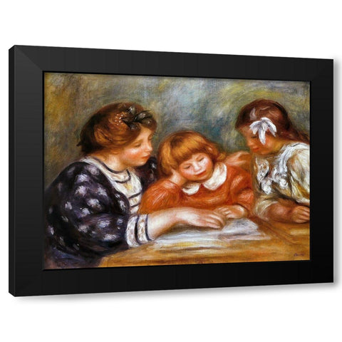 The Lesson Black Modern Wood Framed Art Print with Double Matting by Renoir, Pierre-Auguste