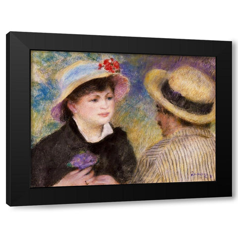 Boating Couple Black Modern Wood Framed Art Print by Renoir, Pierre-Auguste