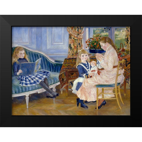 Childrens Afternoon at Wargemont Black Modern Wood Framed Art Print by Renoir, Pierre-Auguste