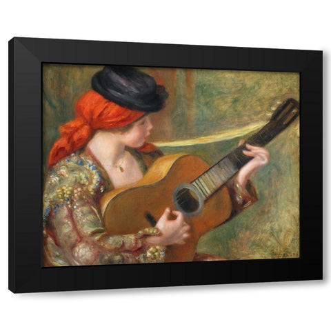 Young Spanish Woman with a Guitar Black Modern Wood Framed Art Print by Renoir, Pierre-Auguste