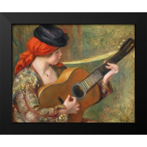 Young Spanish Woman with a Guitar Black Modern Wood Framed Art Print by Renoir, Pierre-Auguste