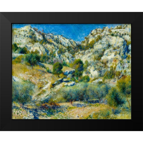 Rocky Crags at LEstaque Black Modern Wood Framed Art Print by Renoir, Pierre-Auguste