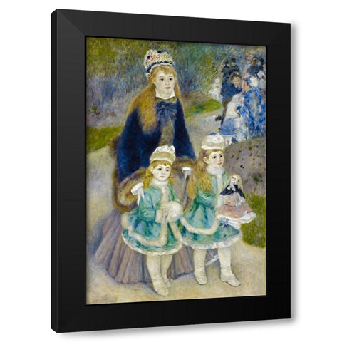 Mother and Children (La Promenade) Black Modern Wood Framed Art Print with Double Matting by Renoir, Pierre-Auguste