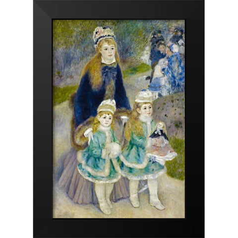 Mother and Children (La Promenade) Black Modern Wood Framed Art Print by Renoir, Pierre-Auguste