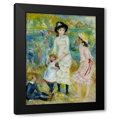 Children on the Seashore, Guernsey Black Modern Wood Framed Art Print with Double Matting by Renoir, Pierre-Auguste