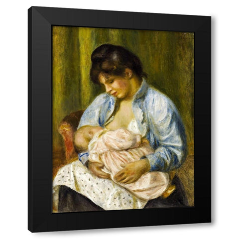 A Woman Nursing a Child Black Modern Wood Framed Art Print with Double Matting by Renoir, Pierre-Auguste