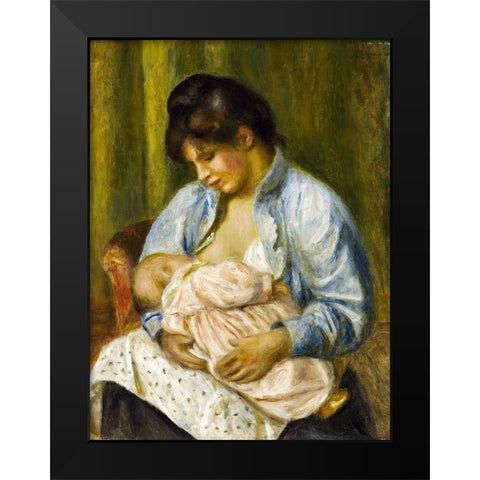 A Woman Nursing a Child Black Modern Wood Framed Art Print by Renoir, Pierre-Auguste