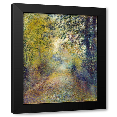 In the Woods Black Modern Wood Framed Art Print by Renoir, Pierre-Auguste