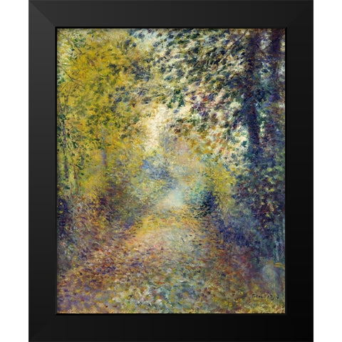 In the Woods Black Modern Wood Framed Art Print by Renoir, Pierre-Auguste