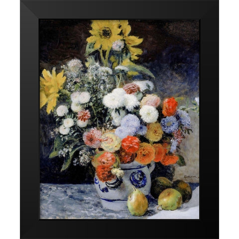 Mixed Flowers in an Earthenware Pot Black Modern Wood Framed Art Print by Renoir, Pierre-Auguste