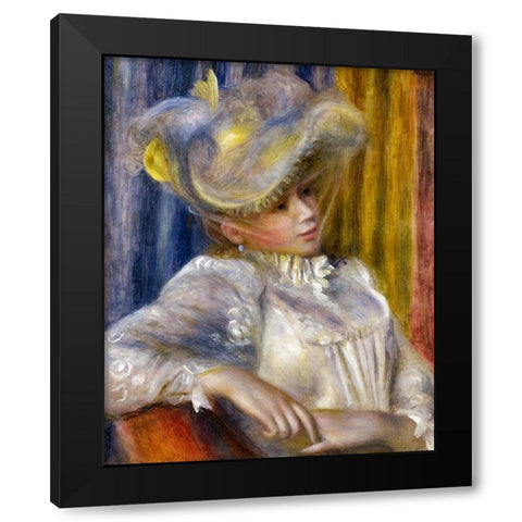 Woman with a Hat Black Modern Wood Framed Art Print with Double Matting by Renoir, Pierre-Auguste