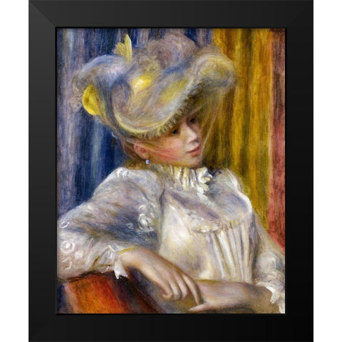 Woman with a Hat Black Modern Wood Framed Art Print by Renoir, Pierre-Auguste