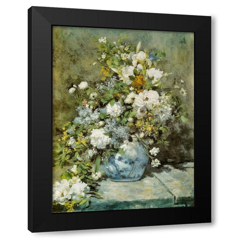 Spring Bouquet Black Modern Wood Framed Art Print by Renoir, Pierre-Auguste