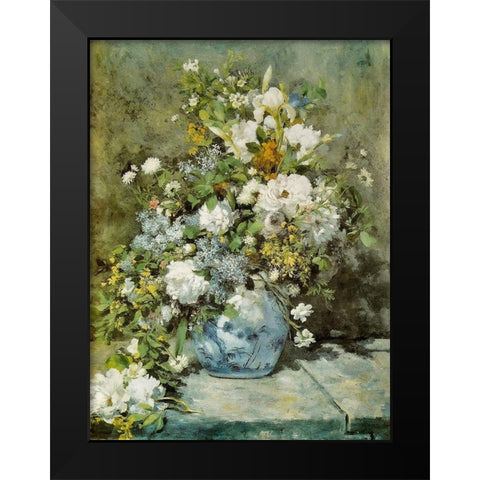 Spring Bouquet Black Modern Wood Framed Art Print by Renoir, Pierre-Auguste