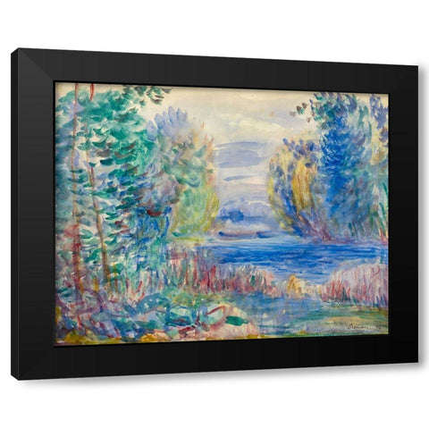 River Landscape, 1890 Black Modern Wood Framed Art Print by Renoir, Pierre-Auguste