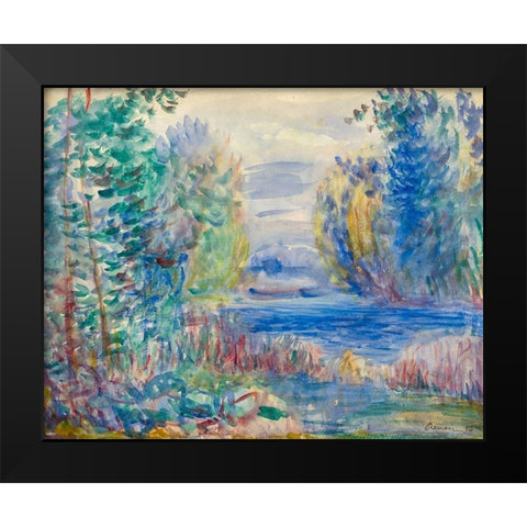 River Landscape, 1890 Black Modern Wood Framed Art Print by Renoir, Pierre-Auguste