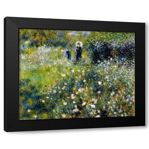 Woman with a Parasol in a Garden Black Modern Wood Framed Art Print with Double Matting by Renoir, Pierre-Auguste