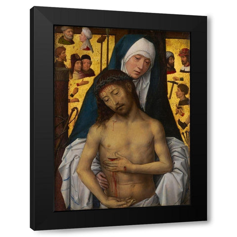 The Man of Sorrows in the arms of the Virgin Black Modern Wood Framed Art Print with Double Matting by Memling, Hans