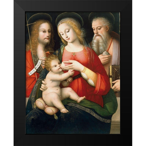 Madonna with Child and Saints John the Baptist and Girolamo Black Modern Wood Framed Art Print by Piccinelli, Andrea