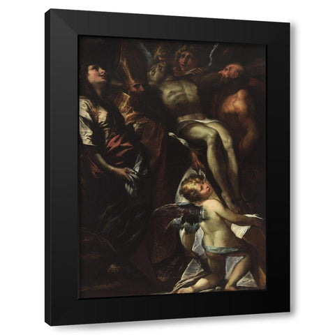 The Lowering of the Cross with Sts Mary Magdalene, Augustine, Jerome and Angels Black Modern Wood Framed Art Print with Double Matting by Procaccini, Giulio Cesare