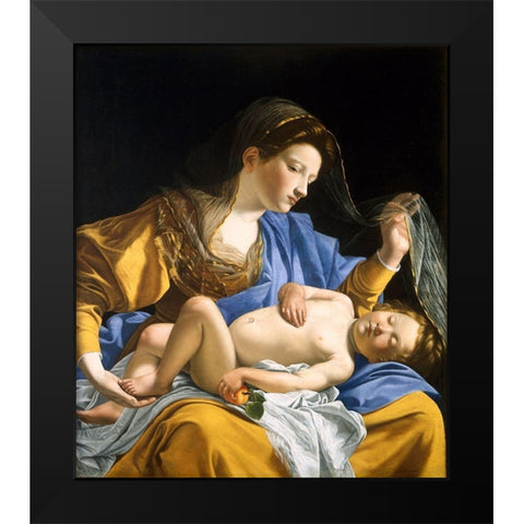 The Virgin with the Sleeping Christ Child Black Modern Wood Framed Art Print by Gentileschi, Orazio