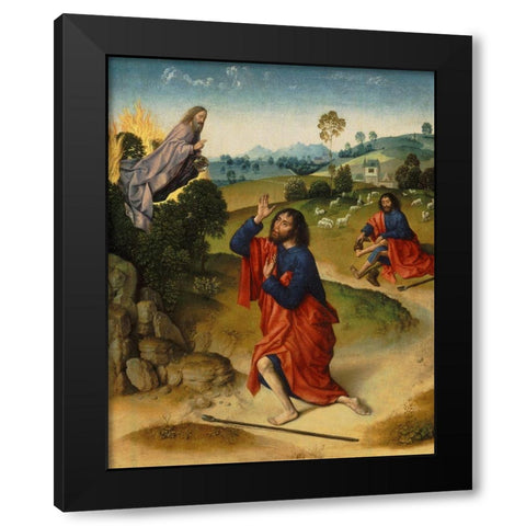 Moses and the Burning Bush Black Modern Wood Framed Art Print by Bouts the Elder, Dierick
