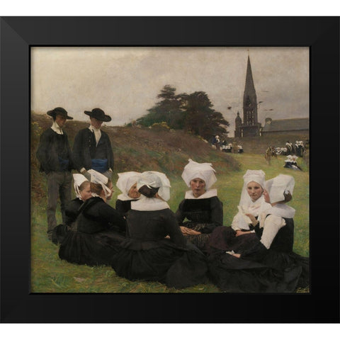 Breton Women at a Pardon Black Modern Wood Framed Art Print by Dagnan-Bouveret, Pascal