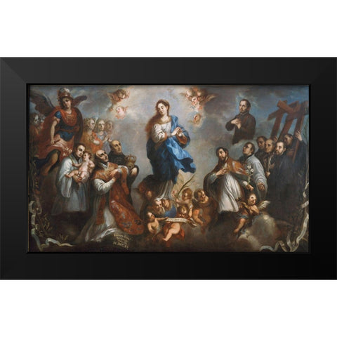 The Inmaculate Conception with Jesuits Black Modern Wood Framed Art Print by Aguilera, Juan Francisco de