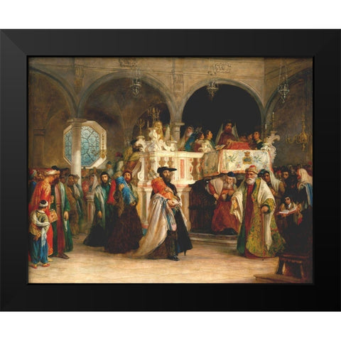The Feast of the Rejoicing of the Law at the Synagogue Black Modern Wood Framed Art Print by Hart, Solomon Alexander