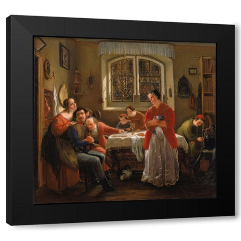 The Return of the Volunteer Black Modern Wood Framed Art Print with Double Matting by Oppenheim, Moritz Daniel