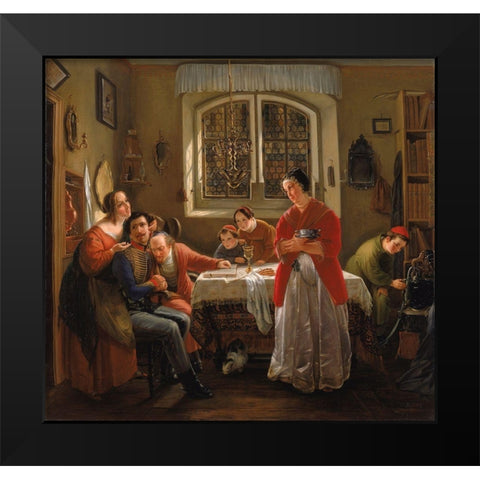 The Return of the Volunteer Black Modern Wood Framed Art Print by Oppenheim, Moritz Daniel