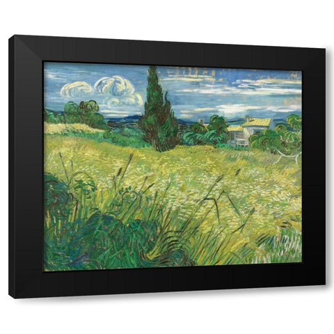 Green Field Black Modern Wood Framed Art Print with Double Matting by van Gogh, Vincent