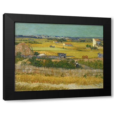 The harvest Black Modern Wood Framed Art Print with Double Matting by van Gogh, Vincent