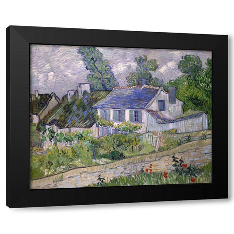 Houses at Auvers Black Modern Wood Framed Art Print with Double Matting by van Gogh, Vincent