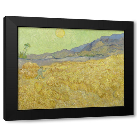 Wheatfield with a reaper Black Modern Wood Framed Art Print with Double Matting by van Gogh, Vincent
