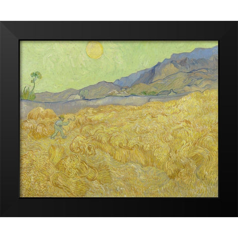 Wheatfield with a reaper Black Modern Wood Framed Art Print by van Gogh, Vincent