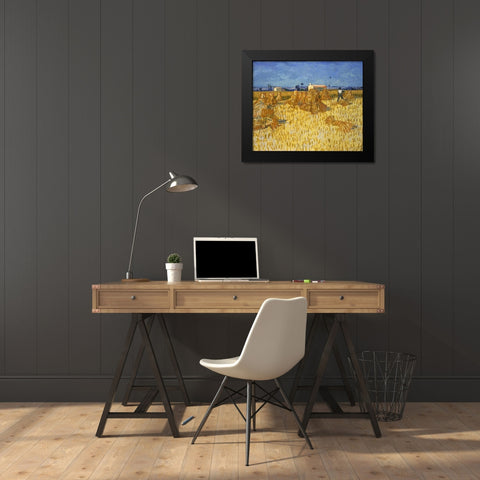 Corn Harvest in Provence Black Modern Wood Framed Art Print by van Gogh, Vincent